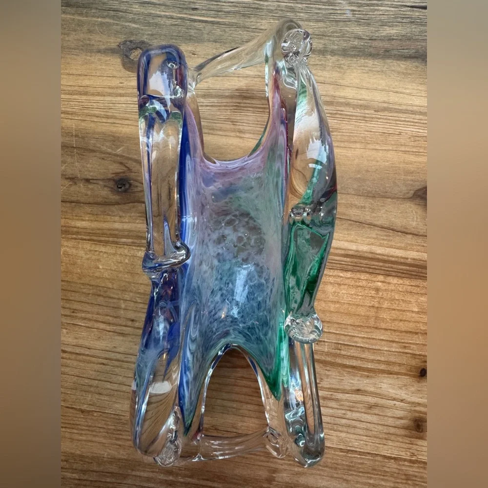 Murano Free Form Art Glass Blue and Pink